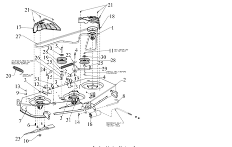 Deck Diagram and Parts List for XT1-ST54KH (13BQA2CA010)(2020) Cub Cadet Lawn Tractor
